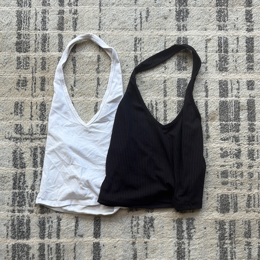 SHEIN White and Black Crop Tank Tops